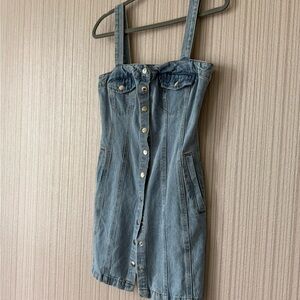 BDG Denim Button-Front Sundress in Light Blue